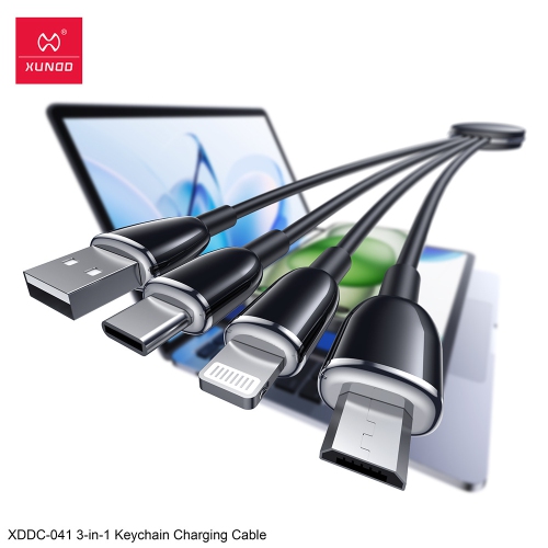 One-to-three data cable keychain short cable suitable for Apple Samsung Huawei Xiaomi C-L fast charging cable - black