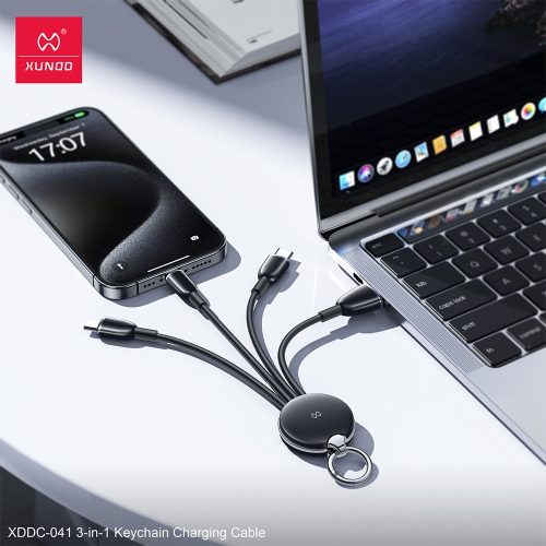 One-to-three data cable keychain short cable suitable for Apple Samsung Huawei Xiaomi C-L fast charging cable - black