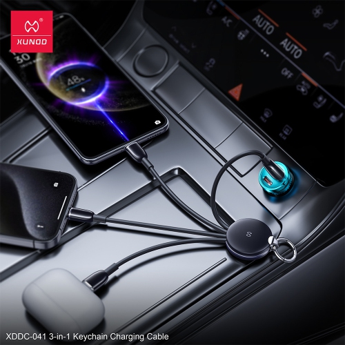 One-to-three data cable keychain short cable suitable for Apple Samsung Huawei Xiaomi C-L fast charging cable - black