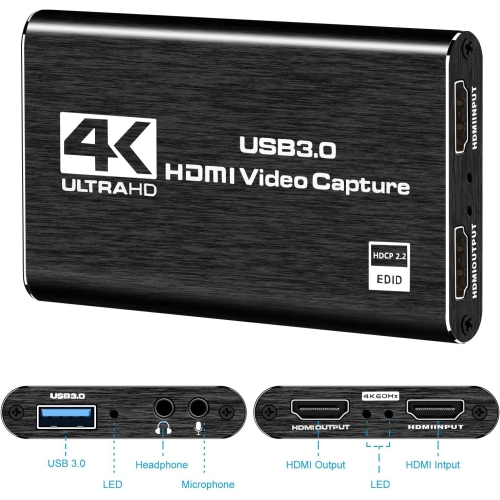 HD HDMI to USB 3.0 video capture card, portable plug and play, compatible with mobile phones/computers, supports Win/Mac/Linux systems