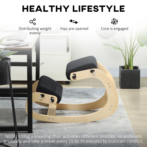 HOMCOM Ergonomic Kneeling Chair, Adjustable Rocking Wood Kneeling Stool, Desk Chair for Office, Improve Posture, Back Pain, Black