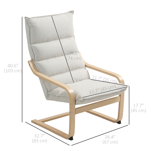 HOMCOM Birch Wood Fabric Modern Armchair, Accent Chair with Curved Leg and Arm, Leisure Lounge Chair for Living Room, Bedroom, Balcony, Office, Cream