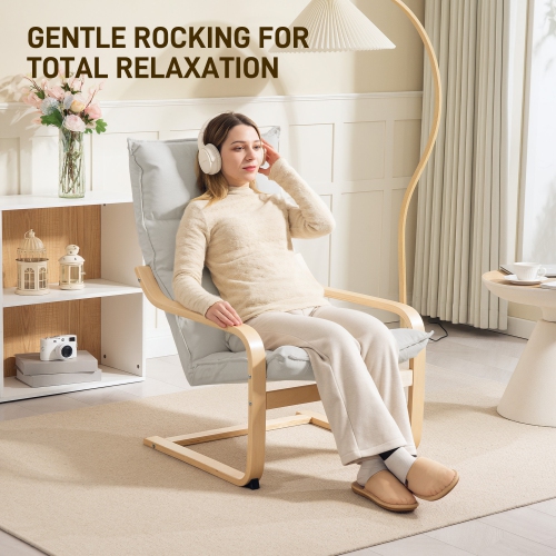 HOMCOM Birch Wood Fabric Modern Armchair, Accent Chair with Curved Leg and Arm, Leisure Lounge Chair for Living Room, Bedroom, Balcony, Office, Cream