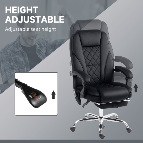 Vinsetto Massage Office Chair with Foot Rest, Velvet Reclining Gaming Chair with 6 Vibration Point, Adjustable Height, Tilt Function, Black