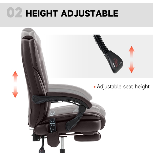 Vinsetto Massage Office Chair with Foot Rest, PU Leather Reclining Gaming Chair with 6 Vibration Point, Adjustable Height, Tilt Function, Dark Brown