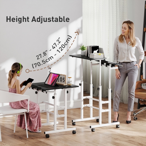 HOMCOM Mobile Stand Up Desk, Height & Angle Adjustable Computer Desk with Wheels for Standing or Sitting, Portable Laptop Table for Home Office, Black