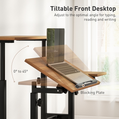 HOMCOM Stand Up Desk with Tilting Desktop, Height Adjustable Rolling Computer Desk with Wheels and Steel Frame for Standing or Sitting, Laptop Table