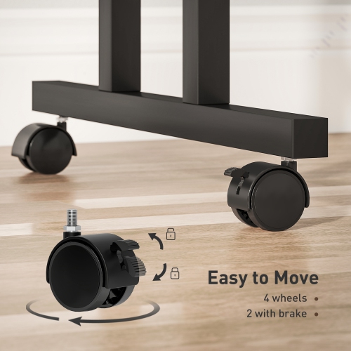 HOMCOM Stand Up Desk with Tilting Desktop, Height Adjustable Rolling Computer Desk with Wheels and Steel Frame for Standing or Sitting, Laptop Table