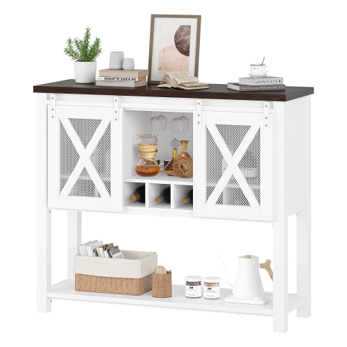 Coffee Bar Sideboard Buffet Storage Cabinet with Wine Glass Rack for Home, Kitchen, Dining, Living Room, White