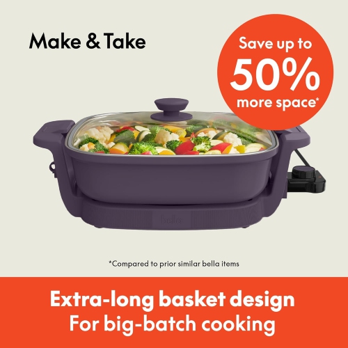 Make & Take Electric Skillet, Fits-anywhere™ kitchenware, EverGood™ Ceramic Coating, Adjustable Temperature & Dishwasher-Safe Tempered Glass Lid,