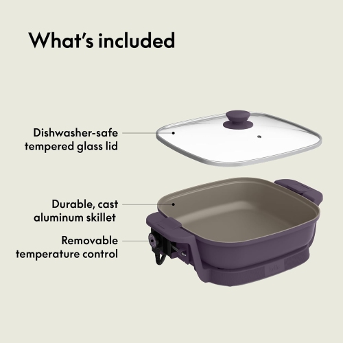 Make & Take Electric Skillet, Fits-anywhere™ kitchenware, EverGood™ Ceramic Coating, Adjustable Temperature & Dishwasher-Safe Tempered Glass Lid,