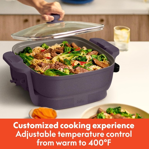 Make & Take Electric Skillet, Fits-anywhere™ kitchenware, EverGood™ Ceramic Coating, Adjustable Temperature & Dishwasher-Safe Tempered Glass Lid,