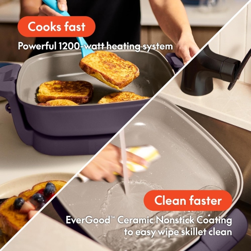 Make & Take Electric Skillet, Fits-anywhere™ kitchenware, EverGood™ Ceramic Coating, Adjustable Temperature & Dishwasher-Safe Tempered Glass Lid,