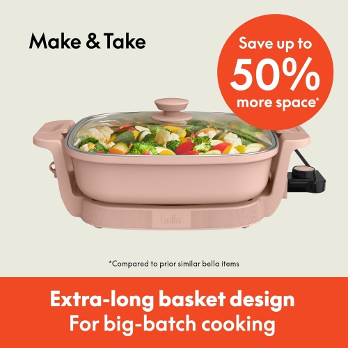 Make & Take Electric Skillet, Fits-anywhere™ kitchenware, EverGood™ Ceramic Coating, Adjustable Temperature & Dishwasher-Safe Tempered Glass Lid,