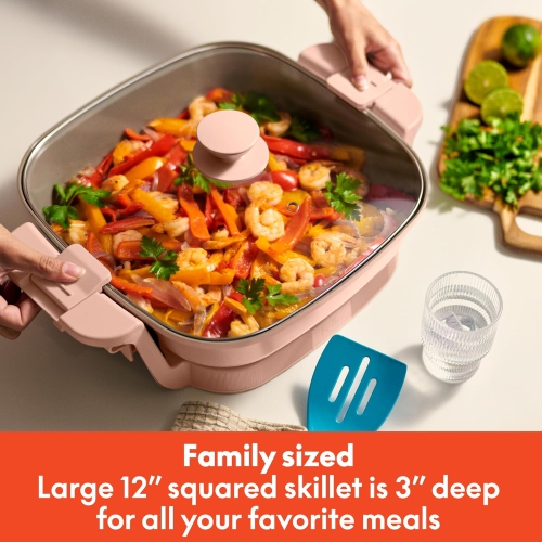 Make & Take Electric Skillet, Fits-anywhere™ kitchenware, EverGood™ Ceramic Coating, Adjustable Temperature & Dishwasher-Safe Tempered Glass Lid,