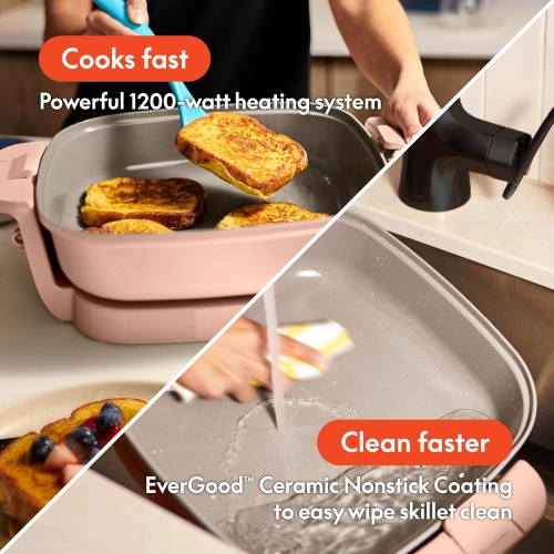 Make & Take Electric Skillet, Fits-anywhere™ kitchenware, EverGood™ Ceramic Coating, Adjustable Temperature & Dishwasher-Safe Tempered Glass Lid,