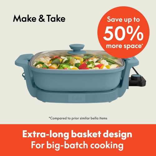 Make & Take Electric Skillet, Fits-anywhere™ kitchenware, EverGood™ Ceramic Coating, Adjustable Temperature & Dishwasher-Safe Tempered Glass Lid,