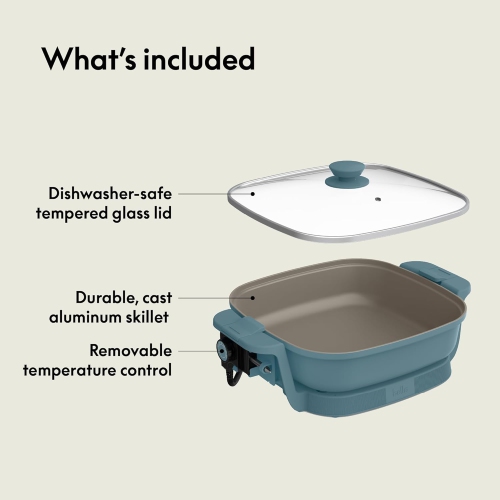 Make & Take Electric Skillet, Fits-anywhere™ kitchenware, EverGood™ Ceramic Coating, Adjustable Temperature & Dishwasher-Safe Tempered Glass Lid,