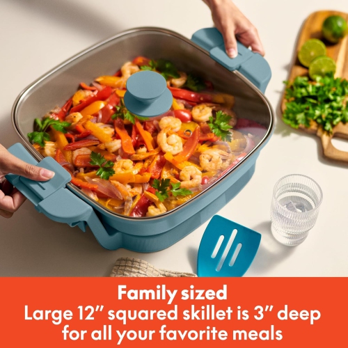 Make & Take Electric Skillet, Fits-anywhere™ kitchenware, EverGood™ Ceramic Coating, Adjustable Temperature & Dishwasher-Safe Tempered Glass Lid,