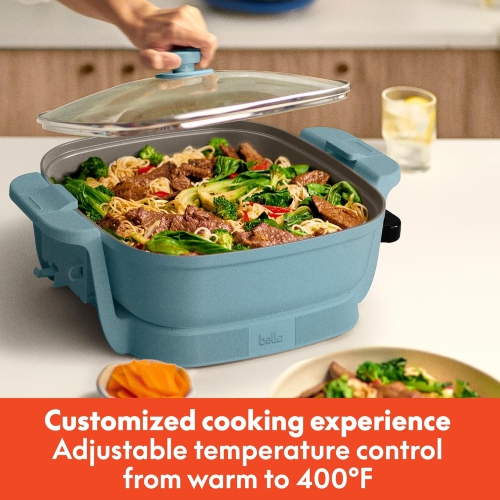 Make & Take Electric Skillet, Fits-anywhere™ kitchenware, EverGood™ Ceramic Coating, Adjustable Temperature & Dishwasher-Safe Tempered Glass Lid,