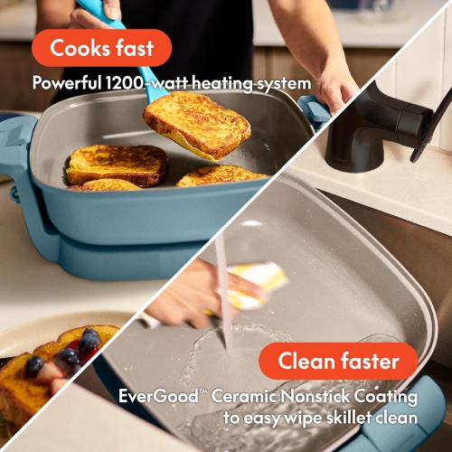 Make & Take Electric Skillet, Fits-anywhere™ kitchenware, EverGood™ Ceramic Coating, Adjustable Temperature & Dishwasher-Safe Tempered Glass Lid,