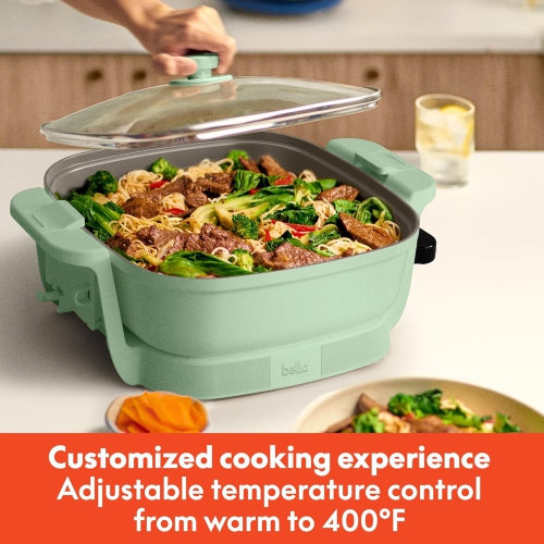 Make & Take Electric Skillet, Fits-anywhere™ kitchenware, EverGood™ Ceramic Coating, Adjustable Temperature & Dishwasher-Safe Tempered Glass Lid,