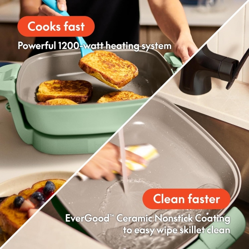 Make & Take Electric Skillet, Fits-anywhere™ kitchenware, EverGood™ Ceramic Coating, Adjustable Temperature & Dishwasher-Safe Tempered Glass Lid,