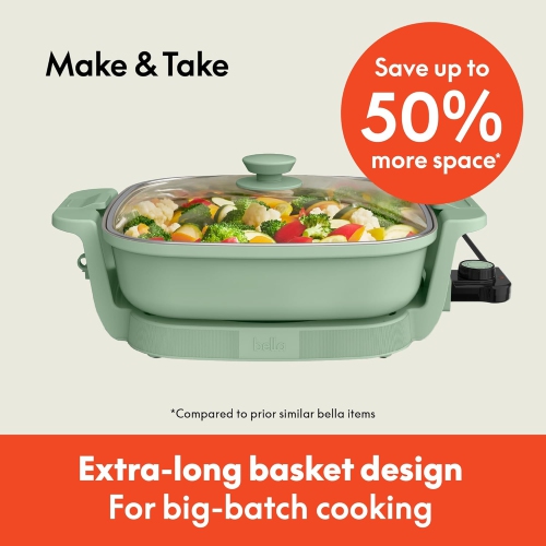 Make & Take Electric Skillet, Fits-anywhere™ kitchenware, EverGood™ Ceramic Coating, Adjustable Temperature & Dishwasher-Safe Tempered Glass Lid,