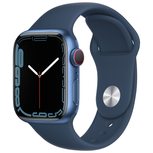 Boîte ouverte - Apple Watch Series 7 avec boîtier en aluminium bleu 41&nbsp;mm et bracelet sport bleu abysse