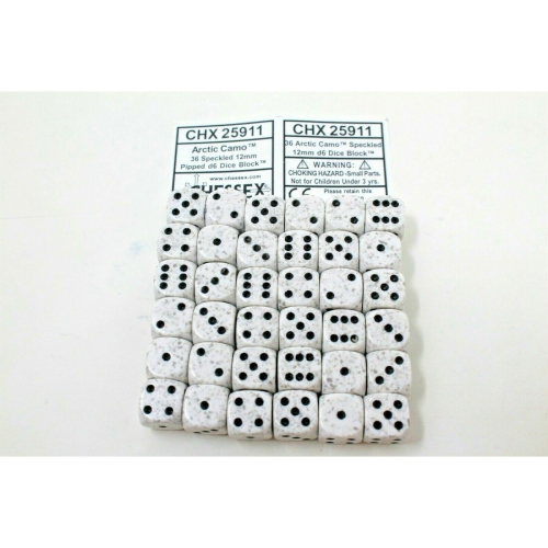 Chessex Arctic Camo 36 Speckled 12mm Pipped Dice CHX25911