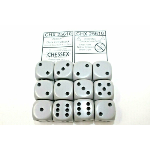 Chessex Dice 16mm D6 Opaque Dark Grey / Black CHX25610