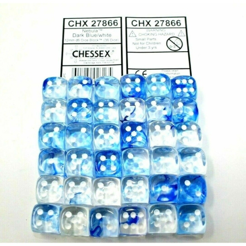 Chessex Dice 12mm D6 Nebula Dark Blue/White CHX27866