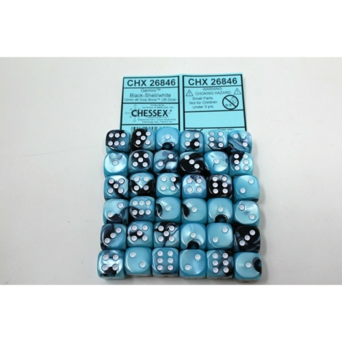Chessex Black Shell with White 36 Gemini 12mm Pipped Dice CHX 26846