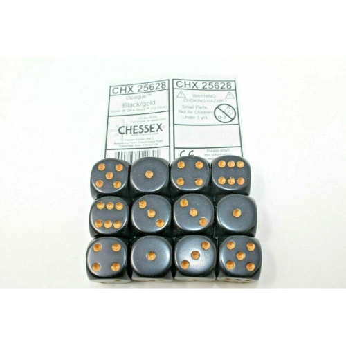Chessex Dice 16mm D6 Opaque Black / Gold CHX25628
