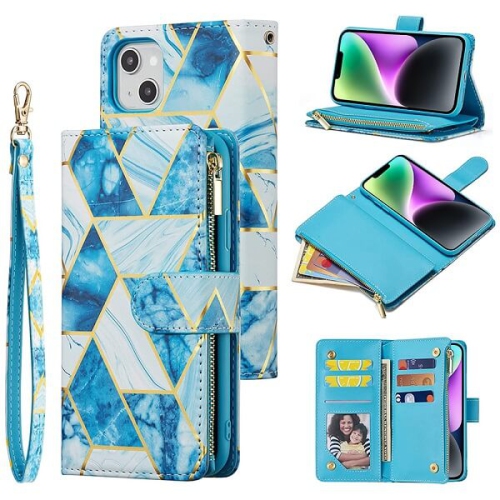 Tasnim – Étui portefeuille pour iPhone 13/14, fentes pour porte-cartes, dragonne, protection intérieure en TPUR, support étui folio cuir PU, 13/14