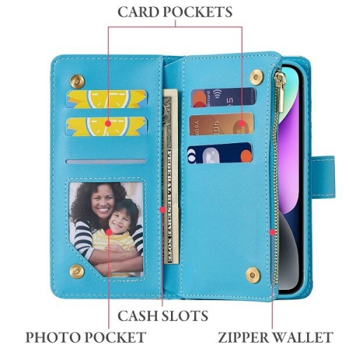 Tasnim – Étui portefeuille pour iPhone 14 Plus, fentes pour porte-cartes, dragonne, protection intérieure en TPUR, support, étui folio en cuir PU, 14