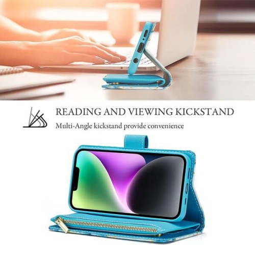 Tasnim Case for iPhone 14 Plus Wallet Case, Card Holder Slots, Wrist Strap, TPU Interior Protective, Stand PU Leather Folio Flip Cases Cover, 14 Plus