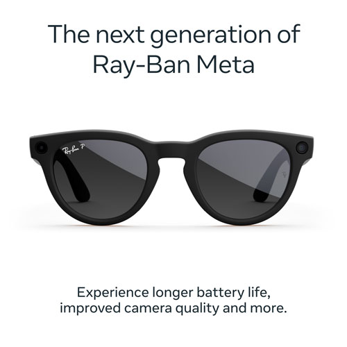 Ray-Ban | Meta Headliner Glasses with AI, Photo, Video, Audio & Messaging - Matte Black/Polarized Gradient Graphite - Regular Bridge Fit