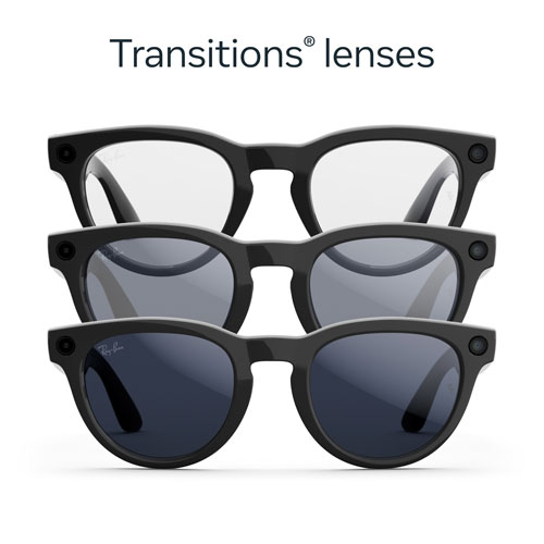 Ray-Ban | Meta Headliner Glasses with AI, Photo, Video, Audio & Messaging - Shiny Black/Transitions Sapphire