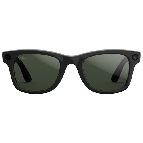 Ray-Ban | Meta Wayfarer Glasses with AI, Photo, Video, Audio & Messaging - Shiny Black/Transitions Graphite Green - Large
