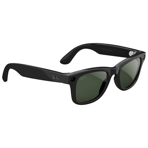 Ray-Ban | Meta Wayfarer Glasses with AI, Photo, Video, Audio & Messaging - Shiny Black/Transitions Graphite Green - Large