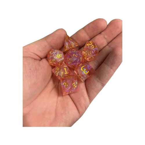 Dungeons and Dragons Dice - Pink and Gold Sparkled Dice