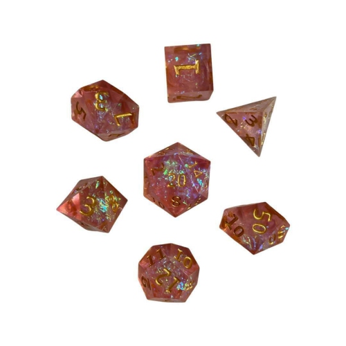 Dungeons and Dragons Dice - Pink and Gold Sparkled Dice