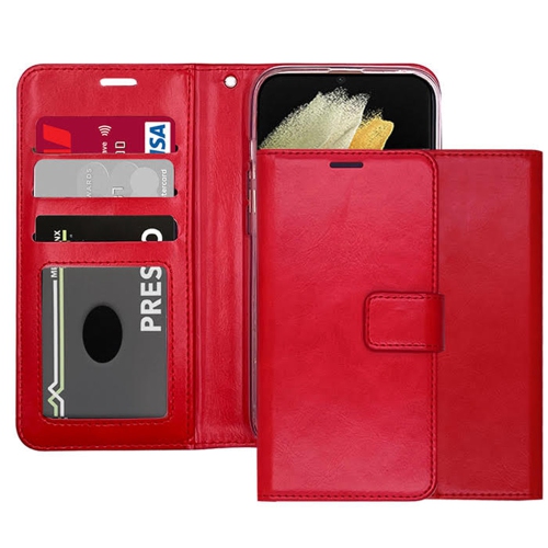 [CS] Magnetic Card Slot Leather Folio Wallet Flip Case Cover for iPhone 17 Air, Red