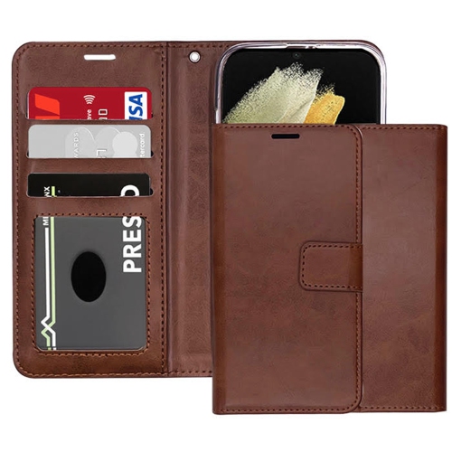 [CS] Magnetic Card Slot Leather Folio Wallet Flip Case Cover for iPhone 17 Air, Brown
