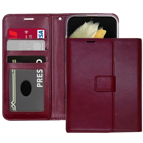 [CS] Magnetic Card Slot Leather Folio Wallet Flip Case Cover for iPhone 17 Air, Wine