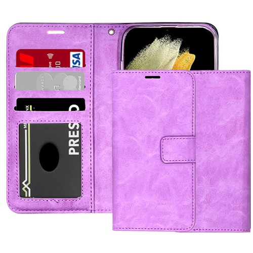 [CS] Magnetic Card Slot Leather Folio Wallet Flip Case Cover for iPhone 17 Air, Purple