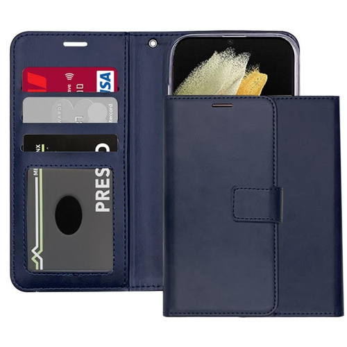 [CS] Magnetic Card Slot Leather Folio Wallet Flip Case Cover for iPhone 17 Air, Navy