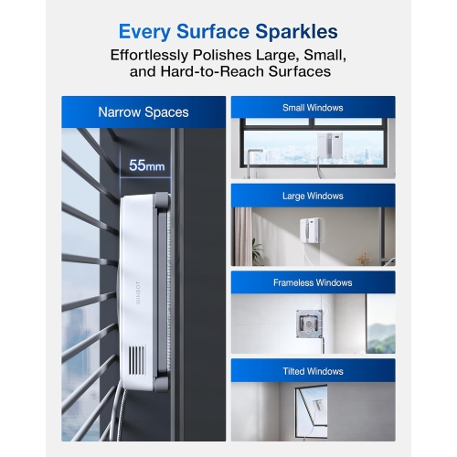 Remis à neuf - Mini robot de nettoyage pour fenêtres WINBOT d'ECOVACS - Design compact, deux buses