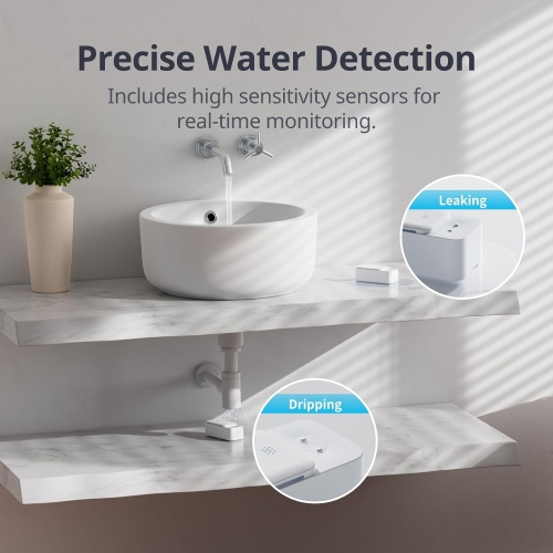 SwitchBot WiFi Water Sensor, 100dB Adjustable Alerts & App Alerts, IP67 Waterproof, Smart Water Leak Detector for Kitchen, Bathroom, Basement, No Hub